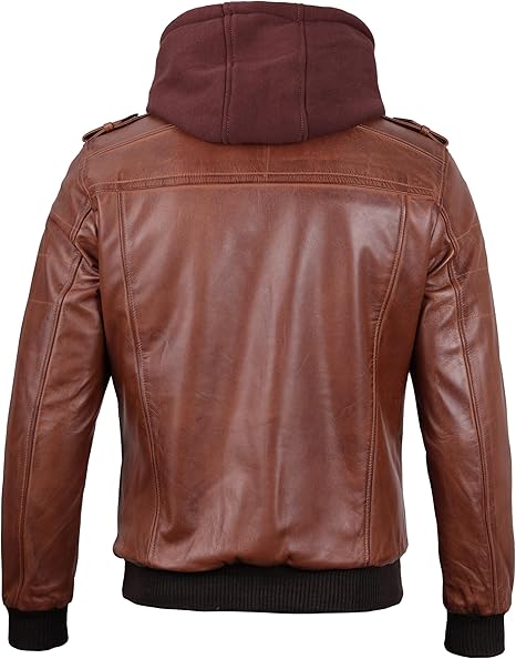 Men's Bomber Leather Jacket With Removable Hood