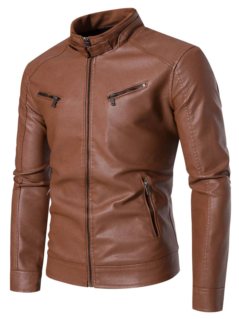 Stylish Leather Jacket for Men with Zip Pockets