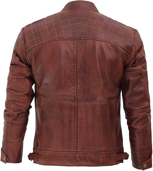 Men's Pure Leather Quilted Cafe Racer Jacket
