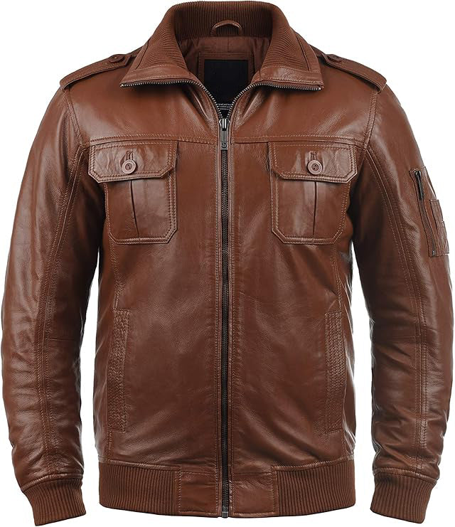 Men's Brown Elegance Bomber Leather Jacket