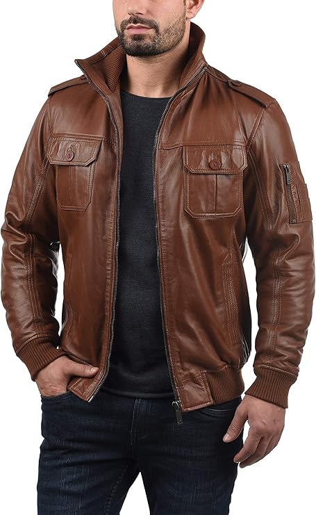 Men's Brown Elegance Bomber Leather Jacket