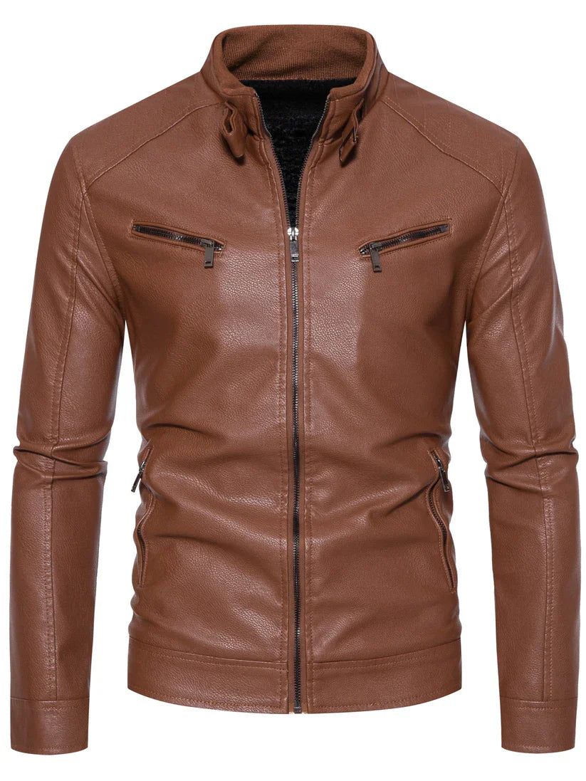 Stylish Leather Jacket for Men with Zip Pockets
