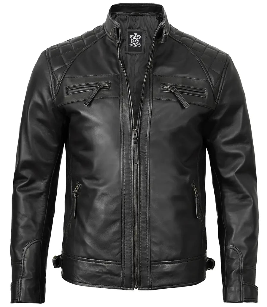 Men's Pure Leather Quilted Cafe Racer Jacket