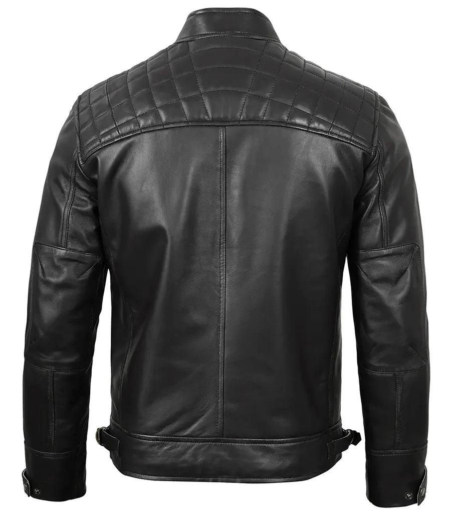 Men's Pure Leather Quilted Cafe Racer Jacket