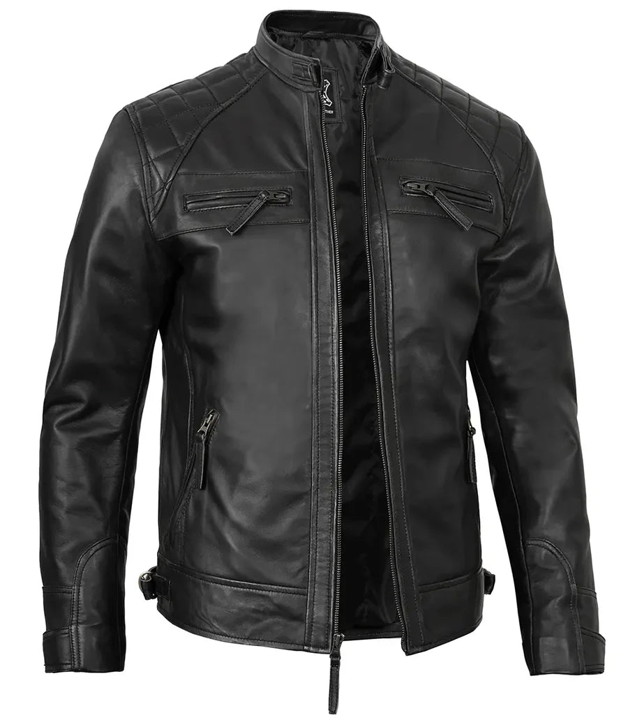 Men's Pure Leather Quilted Cafe Racer Jacket