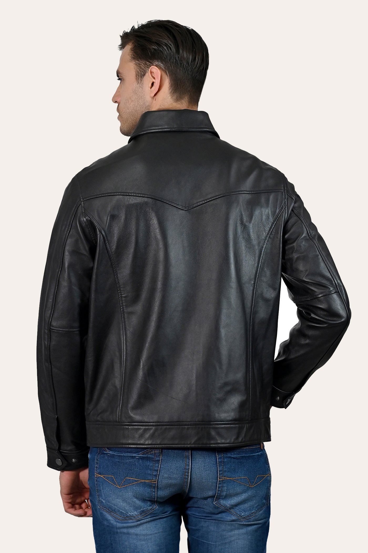 Men's Black Leather Jacket Front Pockets