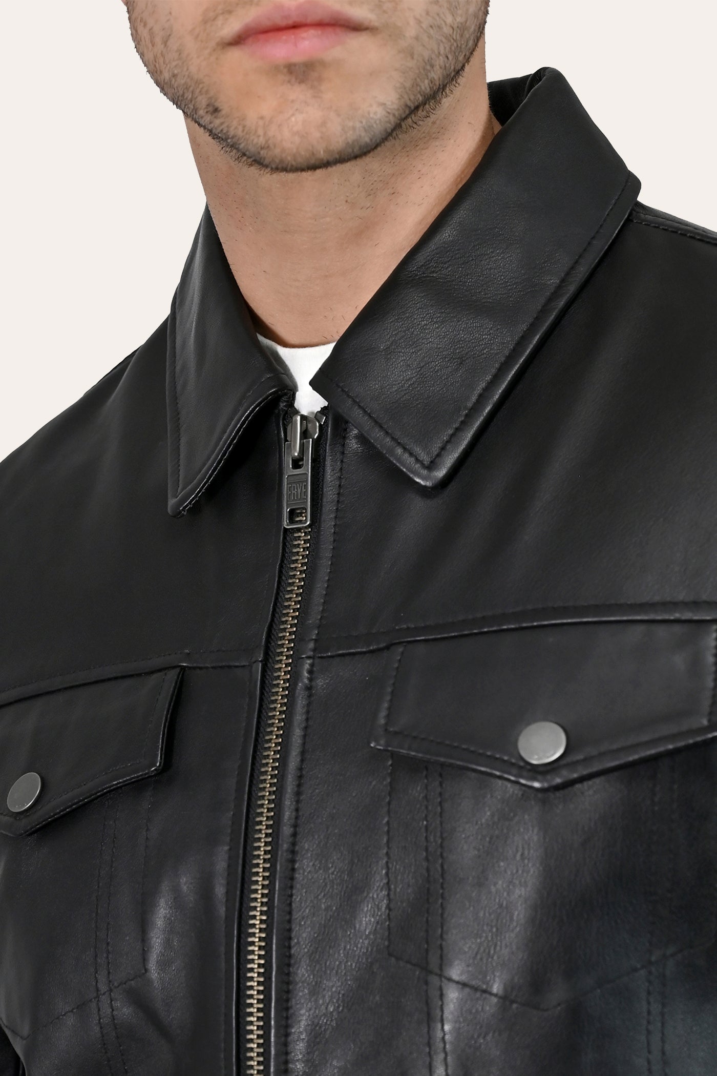 Men's Black Leather Jacket Front Pockets