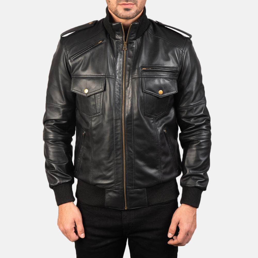 Agent Shadow Leather Bomber Jacket