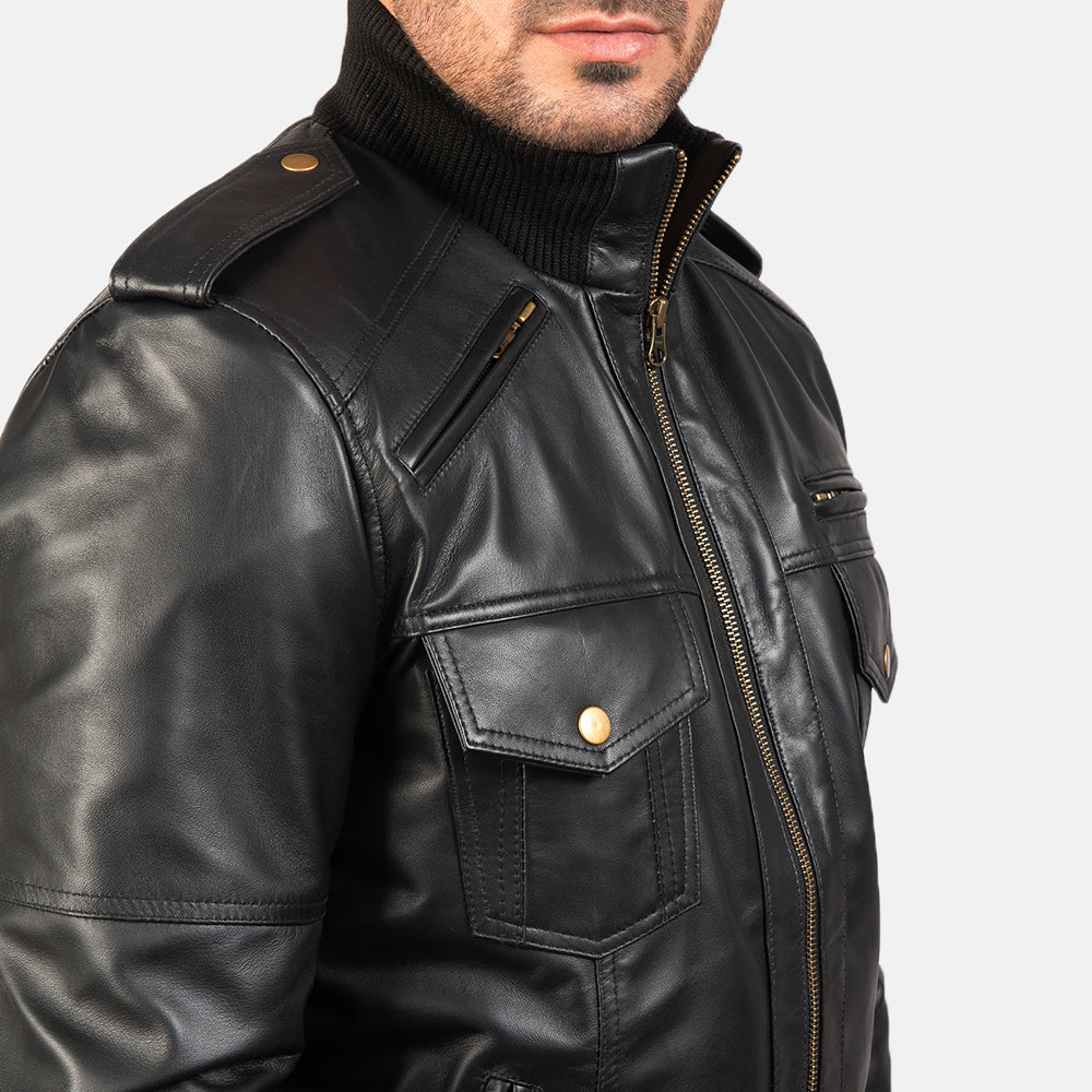 Agent Shadow Leather Bomber Jacket