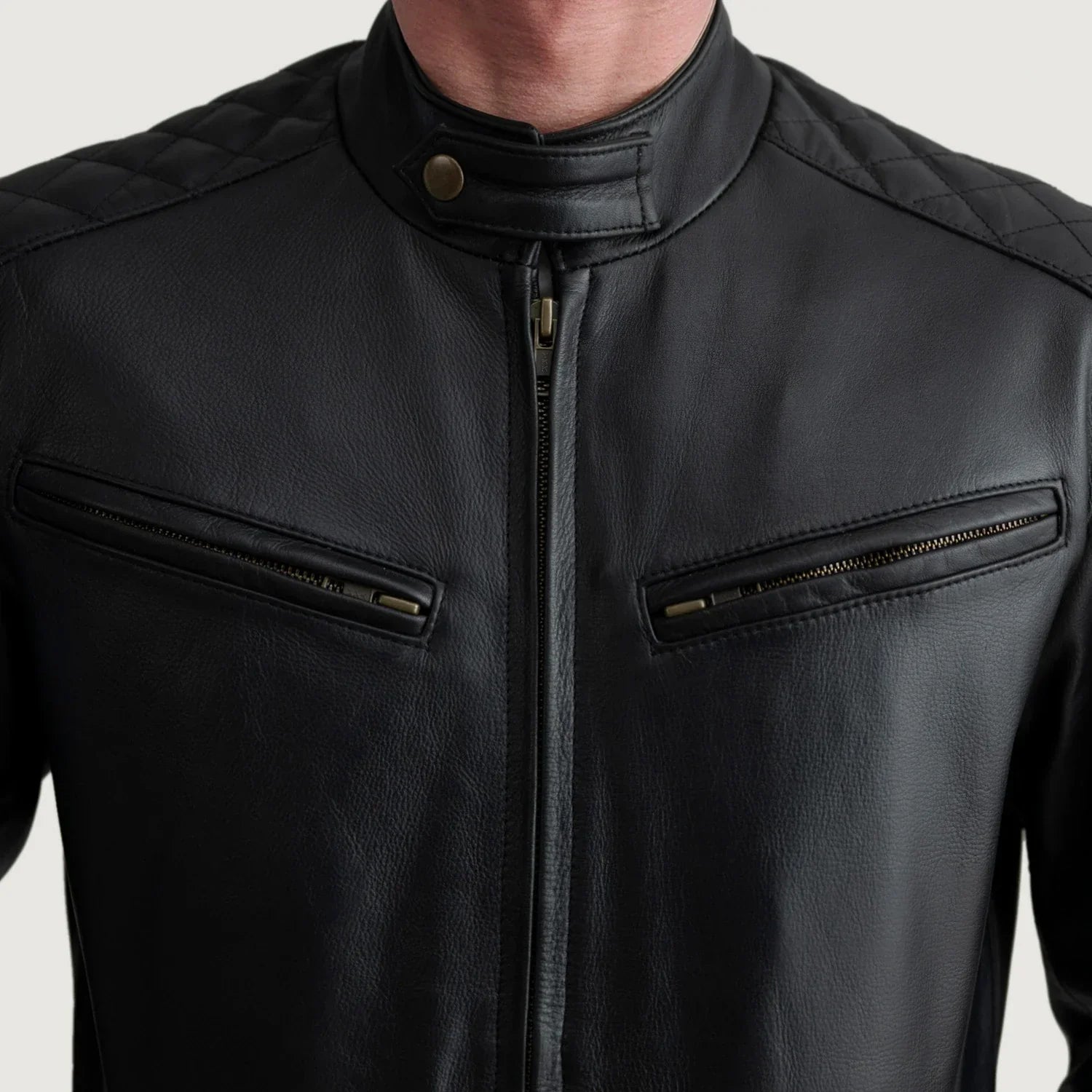 Black Leather Bomber Jacket with Quilted Lining