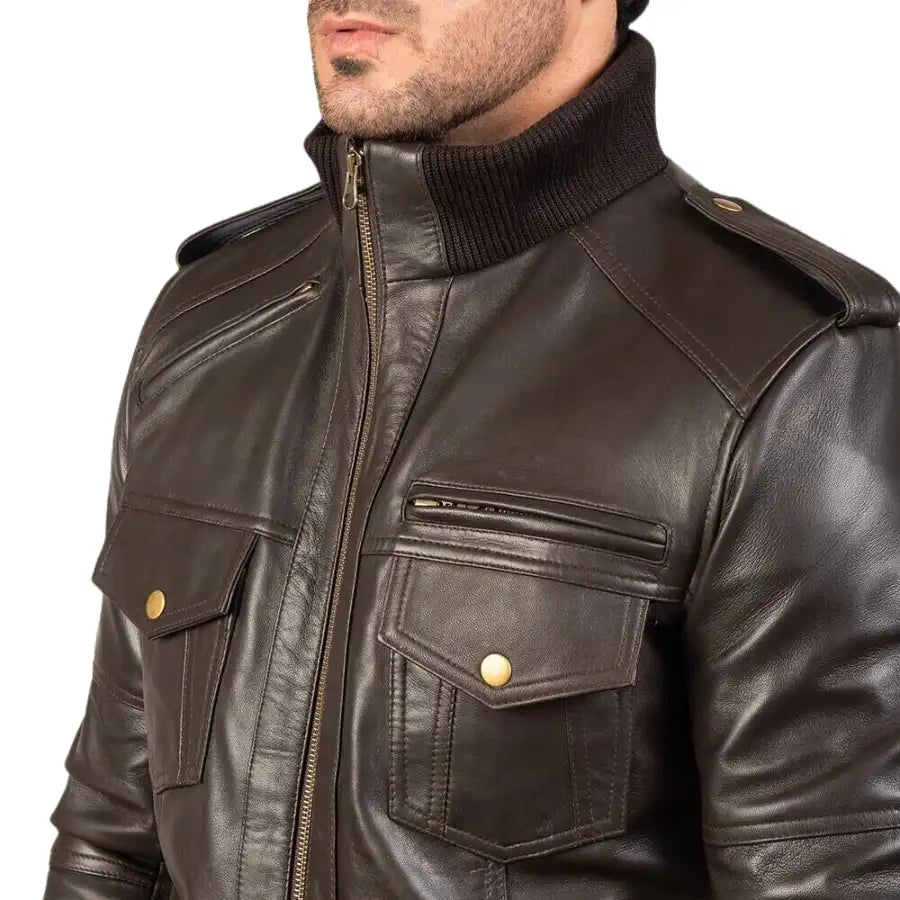 Agent Shadow Leather Bomber Jacket