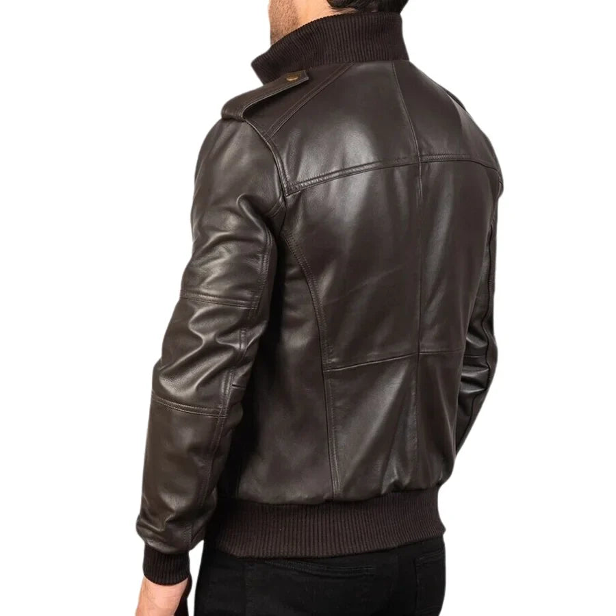 Agent Shadow Leather Bomber Jacket