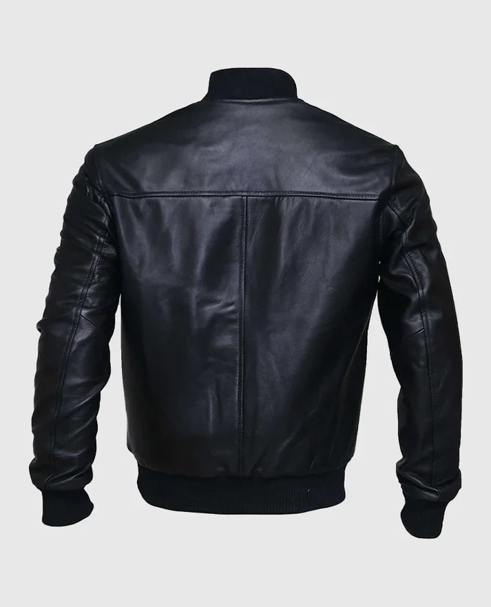 Men's Black Sheepskin Leather Varsity Bomber Jacket