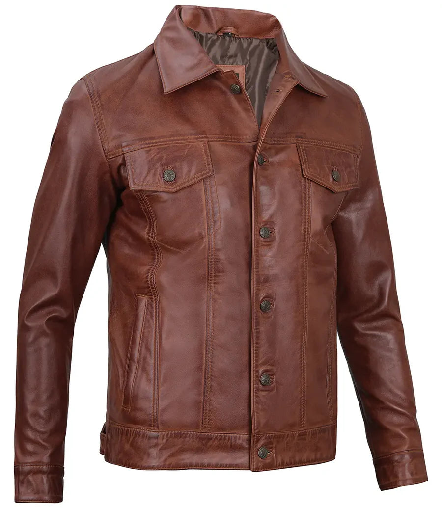 Men's Trucker Leather Jacket